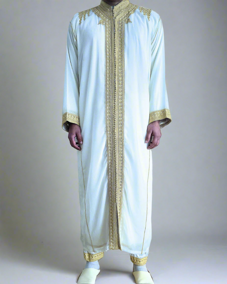 Luxury Moroccan Jabador - White and Gold