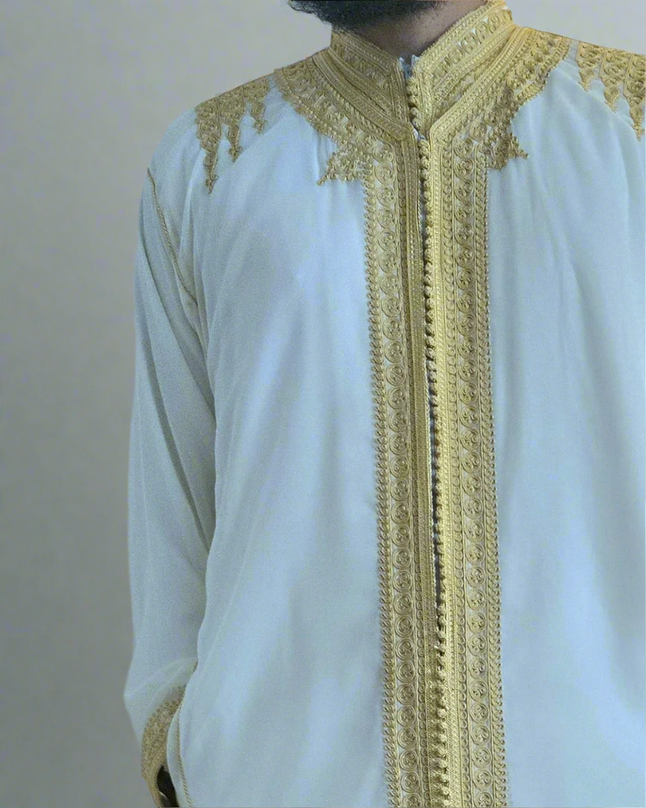 Luxury Moroccan Jabador - White and Gold