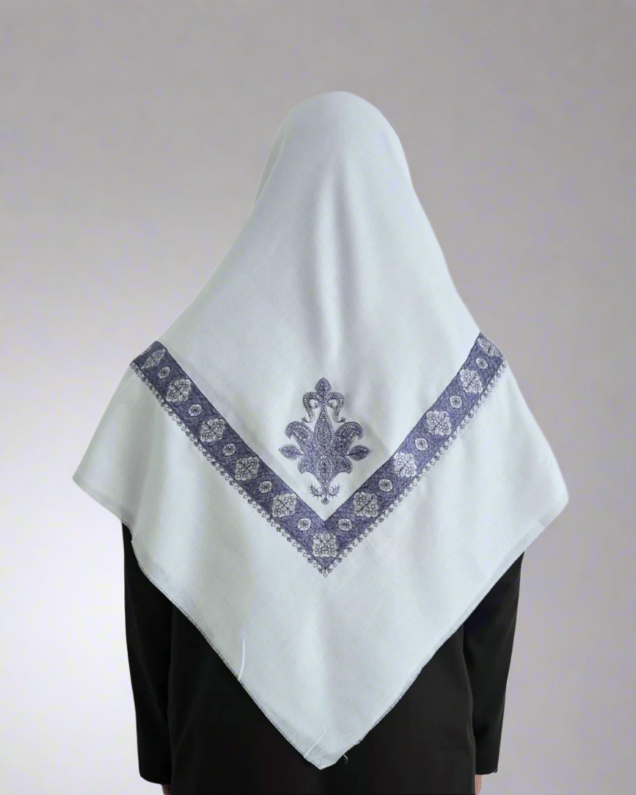 Pure White | Cobalt Blue Embroidery