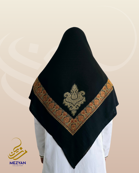 Black Yemeni Shemagh with Red & Gold Embroidered Pattern