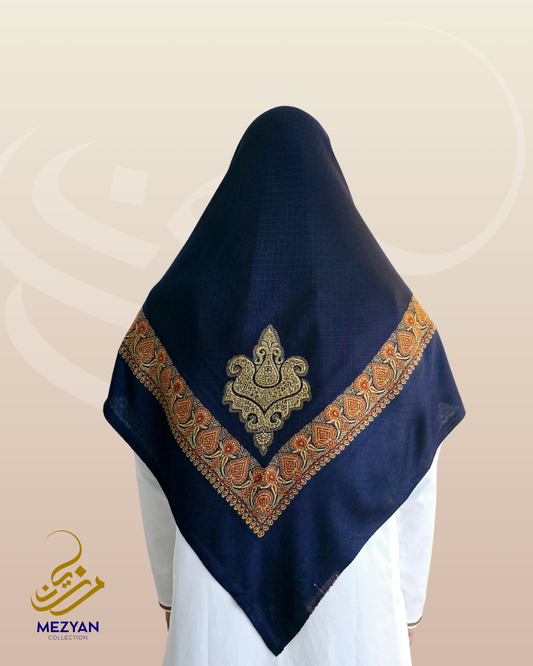 Blue Yemeni Shemagh with Red & Gold Embroidered Pattern