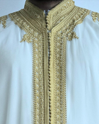 Luxury Moroccan Jabador - White and Gold