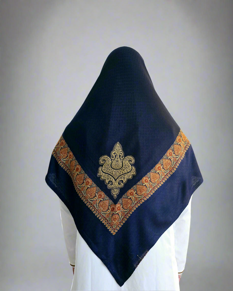 Blue And Gold Embroidered Yemeni Shemagh