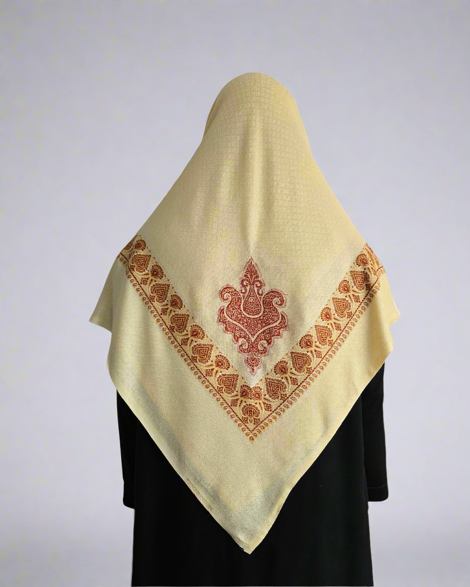 Gold Yemeni Shemagh with Red & Gold Embroidered Pattern