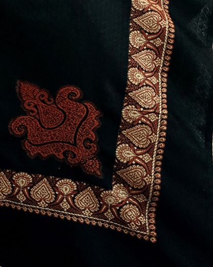 Black Yemeni Shemagh with Red & Gold Embroidered Pattern