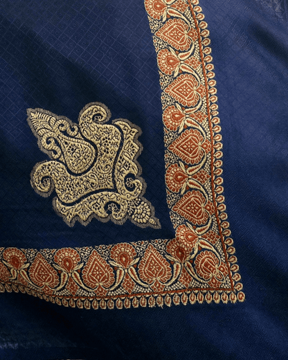Blue Yemeni Shemagh with Red & Gold Embroidered Pattern