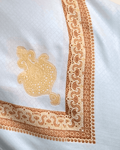 White Yemeni Shemagh with Red & Gold Embroidered Pattern