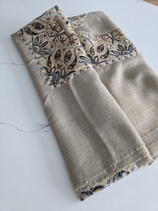 Stone Beige | Brown & Bronze Embroidery