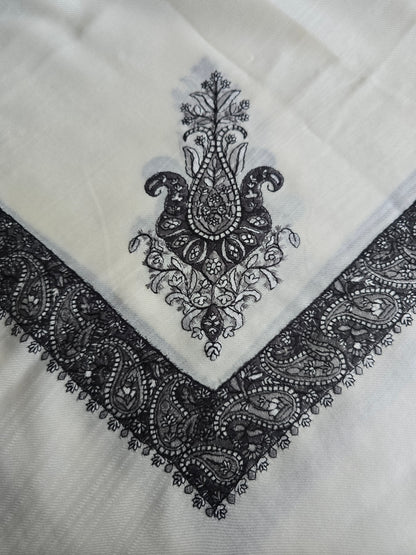 Ivory | Off White Yemeni Shemagh - Grey Embroidery