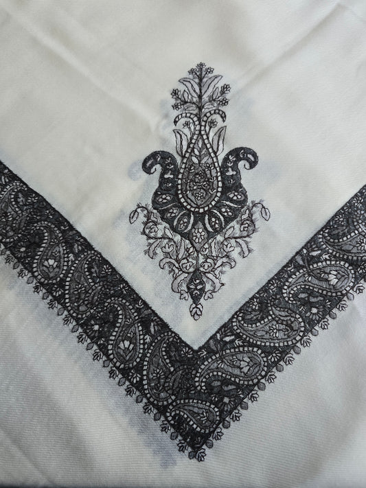 Ivory | Off White Yemeni Shemagh - Grey Embroidery