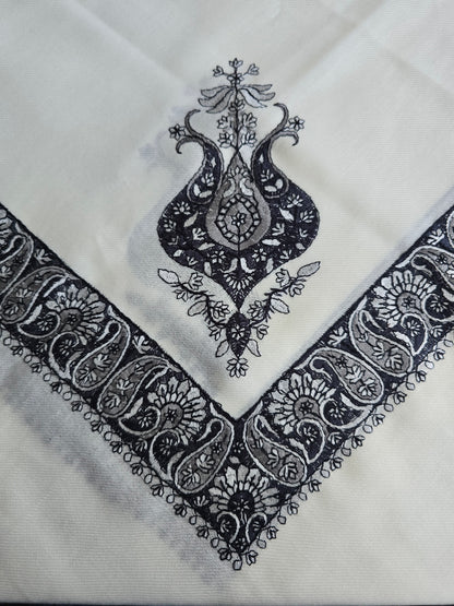 Ivory | Off White Yemeni Shemagh - Grey Embroidery